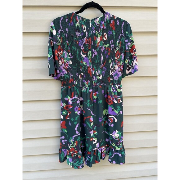 Kate Spade Fleur Nouveau Mini Dress Smocked Ruffle Green Women Size 4 Brunch - Picture 5 of 7